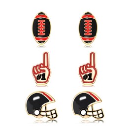 3 Pairs Football Earrings for Women Game Day Earrings Alloy Football Helmet Stud Earrings Fun Team Color Statement Earrings Game Day Team Supports Fan Jewelry Gift, Metal, No Gemstone