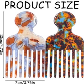 2Pcs Wide Tooth Comb, Acetate Hair Brush Afro Pick Styling & Detangling Hair Pick Comb for Women Girls Curls Straight Hair