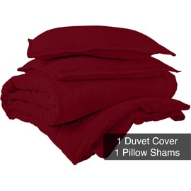 Royale Burgundy Duvet Cover Twin Size - Washed Duvet Cover Set, 2 Piece Double Brushed Duvet Cover set with Button Closure & Corner Ties - 1 Duvet Cover 68x90 inches and 1 Pillow Shams-Comforter Cover
