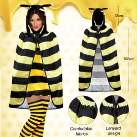 LEACCO Bee Costume Adult Women with Bee Cape Headband Socks Glasses Earrings Carnival Costume Bee Women's Bee Costume Women's Bee Cape Clothing for Fancy Dress Costume Bee Women's Fancy Dress Costume
