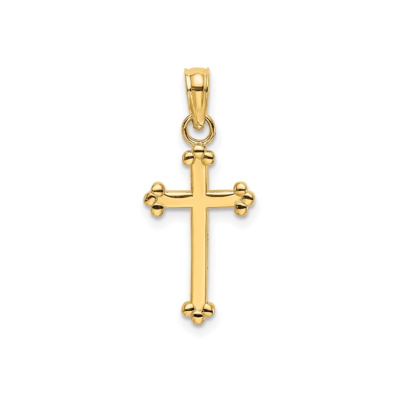 10K Solid Yellow Gold Beaded Holy Cross Necklace Religious Chain