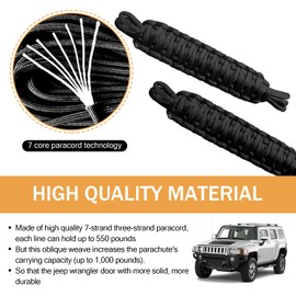 taluoka 2 PCS Car Door Tension Swing Limiter, Heavy Duty Handmade Paracord Braided Double Layer Tension Door Paint Protection Tape, Modification Parts, for Jeep Wrangler CJ YJ TJ JK JKU JL (Black)