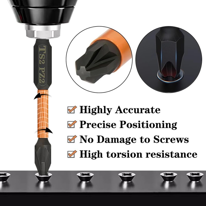 Saipe 10PCS Magnetic PZ2 Pozi Screwdriver Bit Set Quick Release