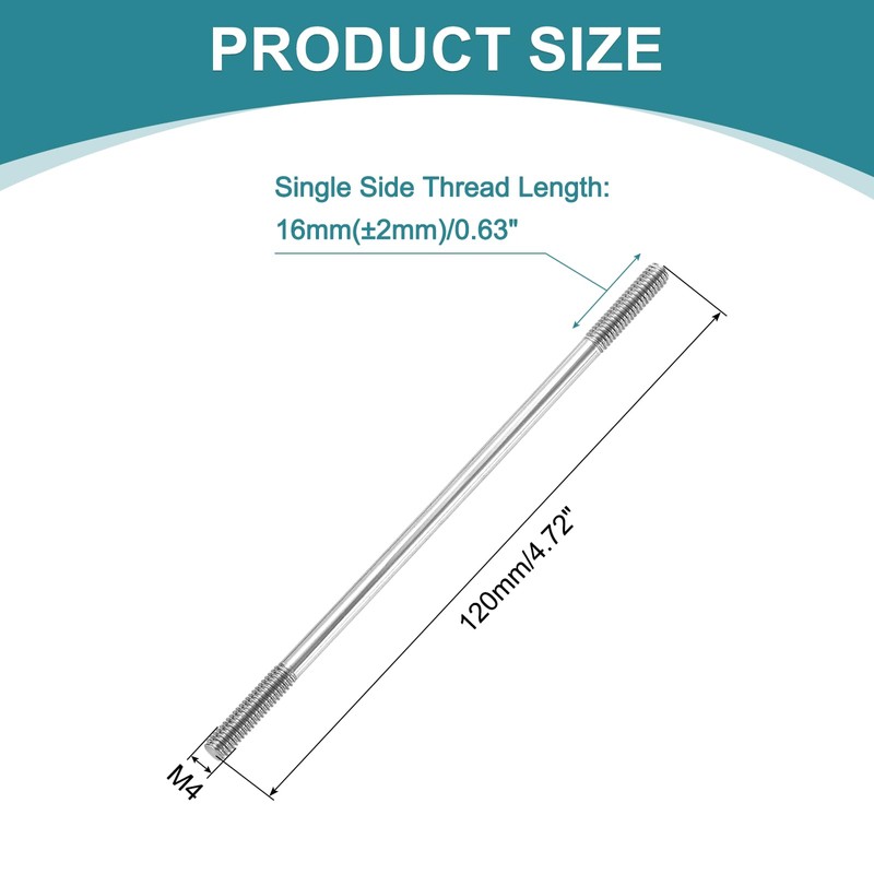 sourcing map 5pcs Double Ended Stud Screws, M4x120mm 304 Stainless
