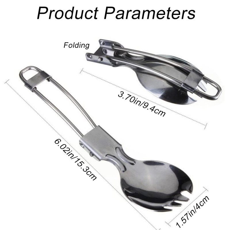 2 Pcs Foldable Cutlery Stainless Steel Folding Spork Lightweight Outdoor