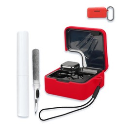 Case for QCY MeloBuds Neo Wireless Earbuds 2024, WUNIAK Soft Silicone Protective Portable Scratch Shock Resistant Shell with Cleaner Kit & Carabiner & Lanyard,Red