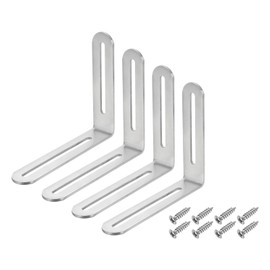 uxcell 4Pcs Adjustable L-Shape Corner Brace with Slot, 4.72 x 3.94 Inch Stainless Steel Slotted Right Angle Corner Bracket with Screws for Wooden Furniture Cabinet, Silver