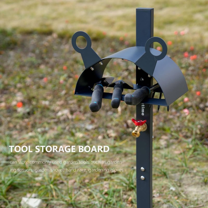 idyllictime Garden Hose Holder Freestanding for Outside With Tool Storage