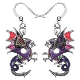 NEWEI Fantasy Enamel Dragon Earrings Dangle for Women Girls Kids Dragon Jewelry Gifts Charms (Sangria Purple)
