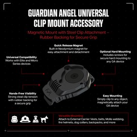 Guardian Angel Flashlight Universal Clip Mount Accessory – Magnetic Mount with Screw-in Feature – Steel Clip Attachment, Rubber Backing for Grip – for Belts, Molle, Fire Helmets, Dog Collars, Hats