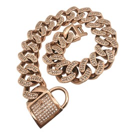 Correas para perros Collar de cadena de perro Pitbull Bulldog 32mm Collar de perro de diamante de oro rosa Correa de acero inoxidable Collar de...    