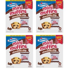 Generic Hostess - Mini Muffins - Chocolate Chip - 20 Mini Muffins - 5 Pouches - 8.25 Oz Box - Pack of 4
