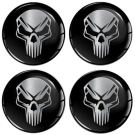 SkinoEu 4 x 50 mm Sticker for Hub Caps Hub Caps Hub Caps Wheel Hub Cover Wheel Sticker Black Silver Skull A 150