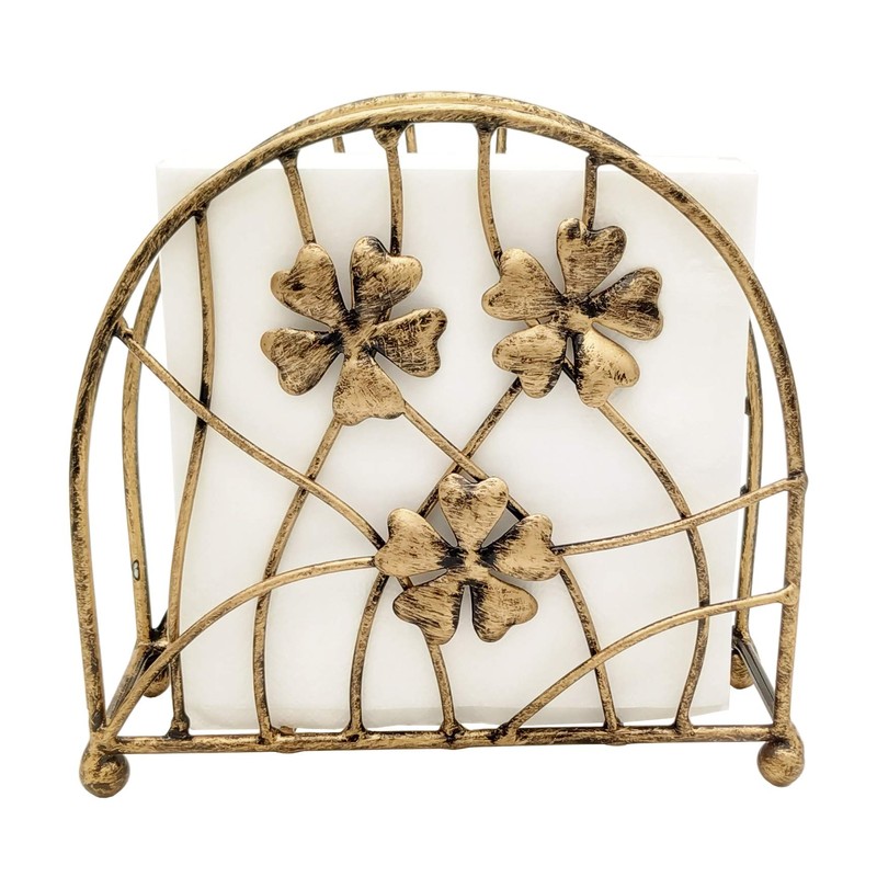 Antique Bronze Metal Floral Petals & Branches Tabletop Napkin Holder,