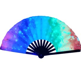 Large Folding Fan Rave Hand Fan Chinese Kung Fu Tai Chi Craft Fan for Men Women Wedding Festival Birthday Party Decorations Dance Performance (1, UV - Galaxy)