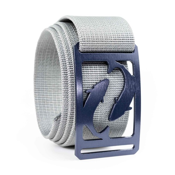 GRIP6 Cinturones de malla de panal para hombres y mujeres, cinturón de nailon, cinturón de golf, fabricado en Estados Unidos, Acero azul salmón con correa de peso medio de titanio gris, 30