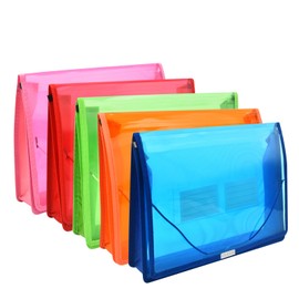 5 Pack Expanding File Folder Document Organizer with Flap and Cord Closure, Waterproof Transparent Document Pocket, 7cm Expansion, Letter A4 Organization