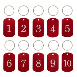 StayMax Aluminum Numbered Key Tags ID Tag (1-10, Red)