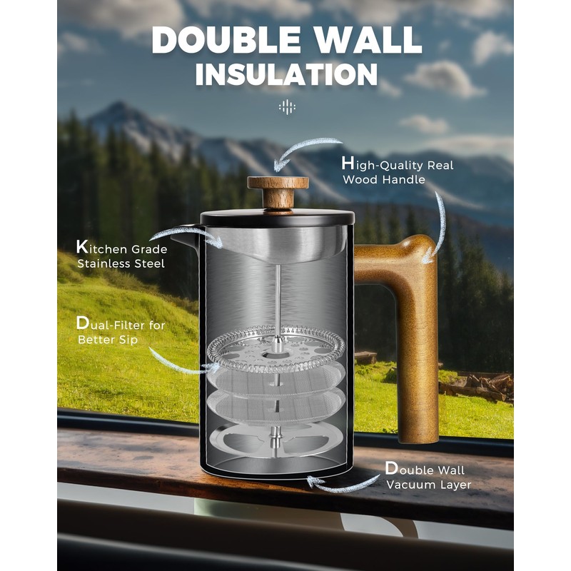 POLIVIAR French Press Coffee Maker, 21 oz Coffee Press with