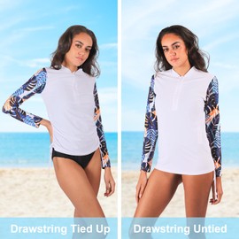 MASOCIO UV Shirt Women's Long-Sleeved and 1/4 Zip Surf Swimming Shirt UPF 50+Rash Guard S-XXL, White