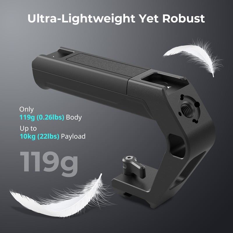 SMALLRIG 軽量NATOクランプトップハンドル 小型カメラトップグリップわずか119g ARRI用の位置決め穴付きハンドグリップとコールドシューマウント2つ NATOレール内蔵カメラケージ用 5977