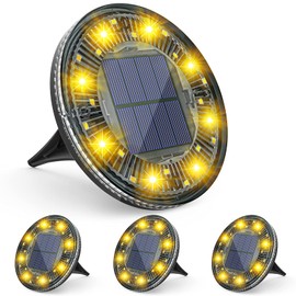 LOFTEK Solar Ground Lights, 24 LED Solar Garden Lights with Rotation and Static Modes, IP68 Waterproof Outdoor Step Lights, Solar Pathway Lights for Yard Pathway Walkway Patio Lawn, Warm White, 4 Pack