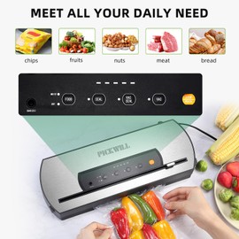 PICKWILL Vacuum Sealer Machine, 80kPa Automatic Food Vacuum Sealer Built-in Cutter plus Starter Kit (Bags & Roll), Dry & Moist Food Preservation Modes, Built-in Cutter plus Starter Kit (Silver)