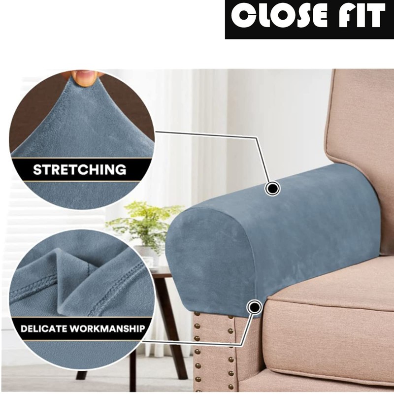 GAMUKAI 2 Pack Velvet Stretch Armrest Covers - Non Slip