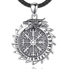 EUDORA Sterling Silver Viking Compass Dragon Necklace for Women Men, Norse Amulet Energy Viking Vegvisir Becklace Necklaces Coin Rune Pendant Vintage Wiccan Jewelry, Gift for Women Men Friend, 24inch