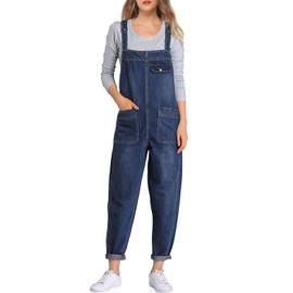 Sukany Women's Casual Baggy Denim Jean Overalls Loose Bib Dungarees Harem Romper Jumpsuit Pants Dark Blue M