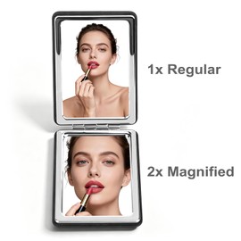 2-Pack Elegant Compact Travel Makeup Mirrors for Men Women, Dual-Sided Folding Cosmetic Mirror with 1x & 2x Magnification, Handheld Portable Vanity Mirror for Pocket Purse Handbag (Elegant Black)