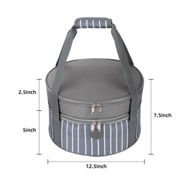 Fun Elements Insulated Casserole Carrier for Hot or Cold Food, 12.5 Inch Pie Carrier with Lid and Handle, Round Food Container for Transport, Grey