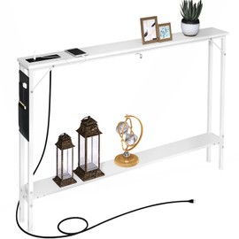 SAUCE ZHAN Sofa Table with Outlet and 20W USB C Port, 47" Console Table Behind Couch Table with Steel Frame, Narrow Entryway Table for Sofa, Living Room, Foyer, Hallway, Entry, White