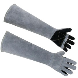 MOUTCLMB Long Welding Gloves 23.6 Inches 932℉,Heat/Fire Resistant Leather For Mig, Tig, Stick, Forge, BBQ, Grill, Fireplace, Wood Stove, Furnace, Oven-Grey