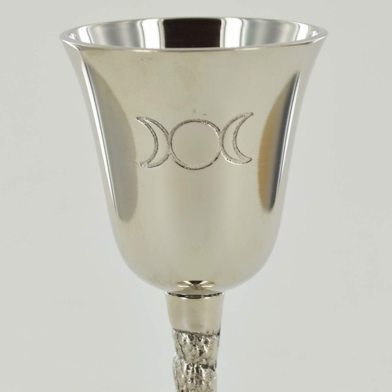Silver Goblet with Magic Symbol Triple Moon for Neopaganism Wicca