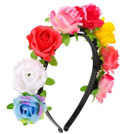 Tihebax Flower Crown Headband for Women Red Rose Headband Elastic Non-Slip Flower Crowns for Women Hair Accessories