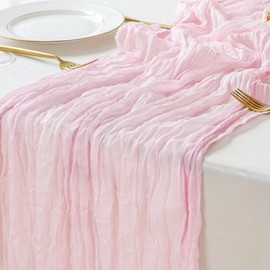 Sioloc 1 Pack Light Pink Cheesecloth Table Runner 10ft Boho Cheese Cloth Table Runner for Wedding Party Bridal Baby Shower Birthday Table Decorations