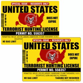 Sticker Sector USA Terrorist Hunting License 2 Pk Sticker Permit Funny Decal Vinyl Bumper FS375