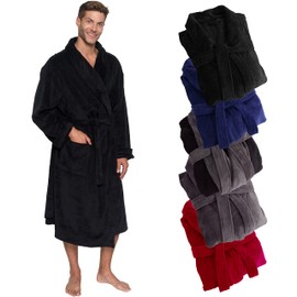 Ross Michaels Mens Robe Shawl Collar Wrap Style - Mid Length Plush Fleece Bathrobe (Jet Black, Large/X-Large)