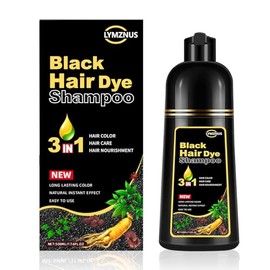 lymznus Champú Tinte Herbal Negro 3 En 1 Para Canas, Champú De Color Instantáneo Para Mujeres Y Hombres, Champú Negro Para Una Cobertura Total De...  