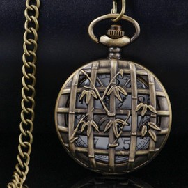 Tiong Bronze Hollow Bamboo Leaves Design Men's Pocket Watch Arabic Numerals Quartz Pocket Watches with Chain for Men Women 51 Bronze Classic, 51-Bronze, Classic