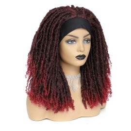 InJuting Hair Passion Twist Synthetic Headband Wig for Black Women Short Curly Faux Locs Dreadlock Replacement Wigs for Daily & Party Hairstyles (T1B/Red Bug)
