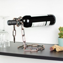 Grinscard Weinflaschenhalter Ketten Design - Kupferfarbig, Metall - Weinständer Wein Aufbewahrung und Präsentation Wandmontage