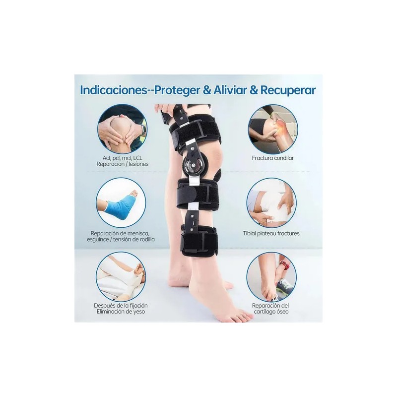 Rodillera Mecanica Graduada Post Operatoria Ajustable Color Negro Talla Unica