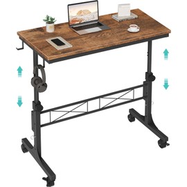 Small Portable Rolling Standing Desk - 32 Inch Adjustable Height Mobile Stand Up Desks with Wheels for Treadmill Walking Pad, Teacher Podium for Classroom, Couch Sofa Side Laptop Table, Rustic Brown