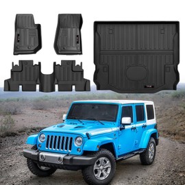 Yonugli Custom Floor Mats and Cargo Trunk Liner for 2007-2018 Jeep Wrangler JK 4 Door Accessories All Weather TPE Rubber Protection Mat (for 2007-2018 Jeep Wrangler JK 4 Door)