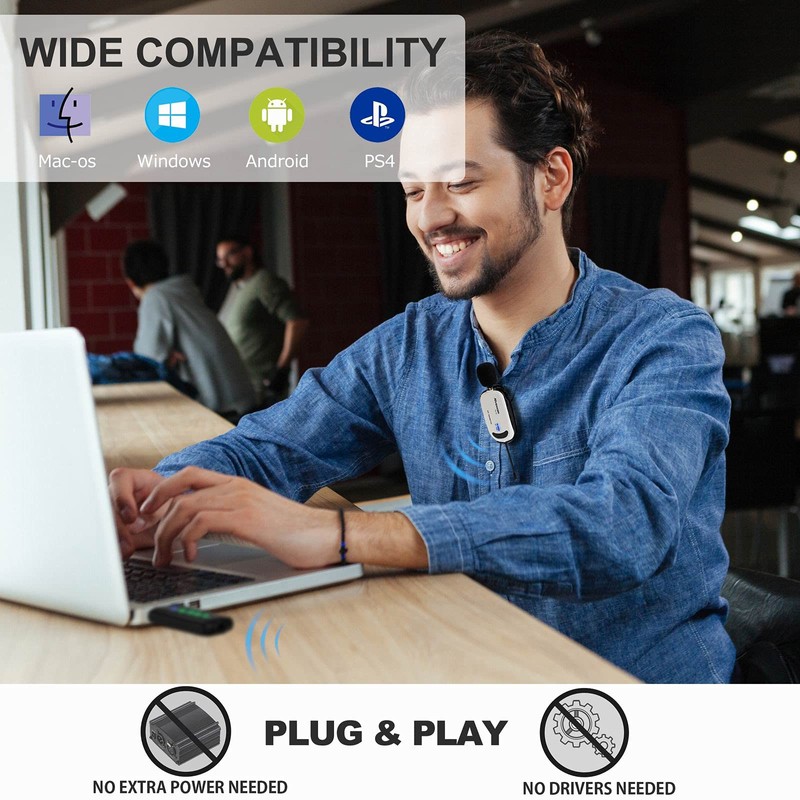 Alvoxcon Wireless Lapel Microphone for Computer, USB lavalier Mic System