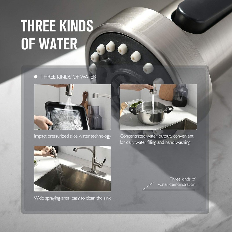 GUUKAR Kitchen Faucet with Pull Down Sprayer, Single Handle Brushed