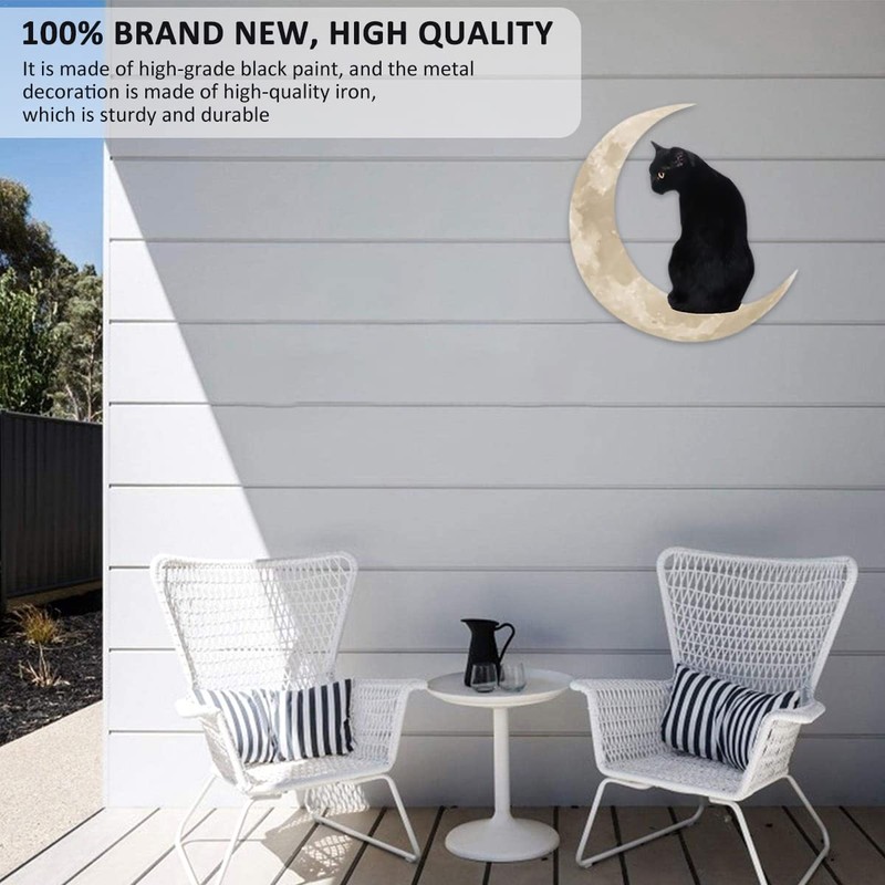 Jetcloud Wall Decor Black Cat and Moon Metal, Hanging Modern