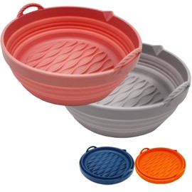 AVEELLA 2Pcs Air Fryer Silicone Liners 7.5in, Silicone Air fryer Liners Reusable Collapsible Airfryer Basket, Air Fryer Accessories, Replacement of Parchment Fits 3QT-5QT Air Fryer (Pink&Grey)
